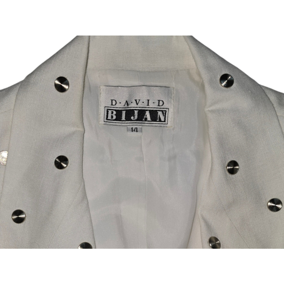 Vintage Women's David Bijan Studded River White Linen Blazer Size 14 - Picture 4 of 10